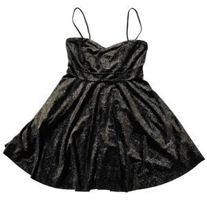 Free People Shattered Foil Velvet Mini Dress - Medium - Black